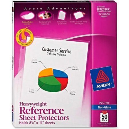 AVERY DENNISON Avery Top Loading Sheet Protector, 8-1/2inW x 11inH, Non-Glare, 50/PK 74107